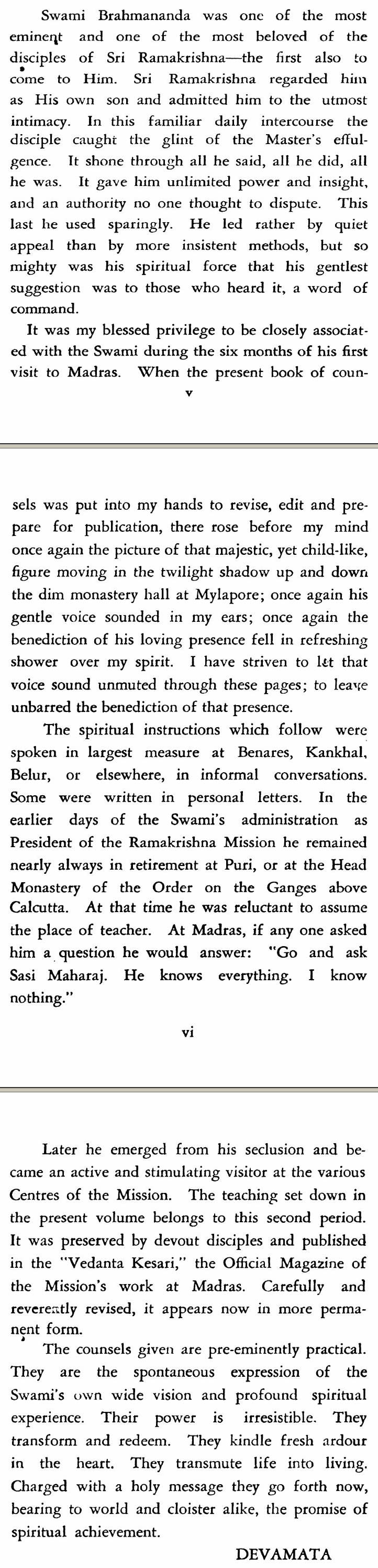 Swami Brahmananda Reminisceneces by Sister Devamata